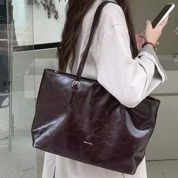 Женская сумка в стиле ретро, большая вместительная сумка для поездок на работу, универсальная сумка-тоут, сумка подмышкой, простая сумка на молнии на одно плечо, большая сумка 34.5cm*10cm*25cm чёрный