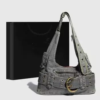 Женская сумка в стиле ретро, джинсовая сумка подмышками, ниша, джинсовая сумка через плечо на одно плечо из тяжелого промышленного материала