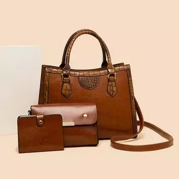 Женская сумка в стиле ретро, комплект из трех предметов, роскошная мягкая кожаная высокая женская сумка через плечо, цветная вместительная сумка через плечо для матери