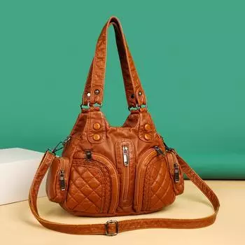 Женская сумка в стиле ретро, модная тенденция, женская сумка большой вместимости среднего возраста, мотоциклетная сумка на одно плечо 30*20*10cm чёрный