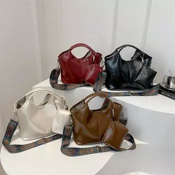 Женская сумка в стиле ретро, повседневная сумка через плечо из искусственной кожи с кошельком для монет, большая вместительная сумка-мессенджер для поездок на работу 29.5x11.5x18cm чёрный