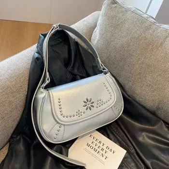 Женская сумка в стиле ретро, текстурированная сумка на плечо, стильная сумка для подмышек, новая повседневная сумка через плечо для женщин one size серебряный