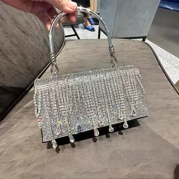 Женская сумка-вечеринка с кисточками Guangzhou Flip Metal Handle Designer Wallet Handmade Shoulder Handbag золотой