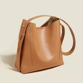 Женская сумка-ведро большой вместимости из натуральной кожи Женская сумка на одно плечо Универсальная сумка из коровьей кожи One Size чёрный