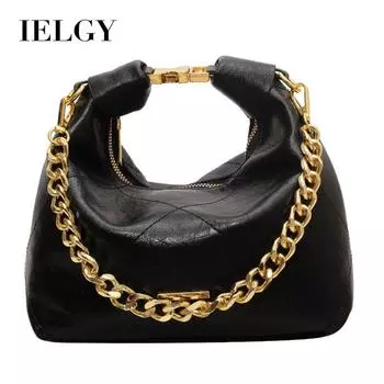 Женская сумка-ведро IELGY с ромбовидной цепочкой и цепочкой на плечо чёрный