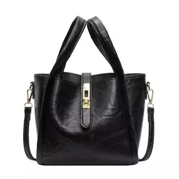 Женская сумка-ведро из искусственной кожи, модная сумка на плечо, большая вместимость, винтажная сумка-саквояж с внутренним карманом, регулируемый ремень, дорожная сумка для улицы чёрный