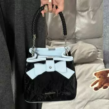 Женская сумка-ведро из искусственной кожи с бантом, элегантная и роскошная сумка через плечо, нишевый дизайн, высокое качество, новинка