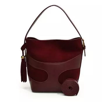 Женская сумка-ведро из искусственной замши, лоскутная сумка на плечо, большая вместимость, модная сумка-сэтчел, однотонная винтажная сумка-слинг, шикарная сумка-хобо Red
