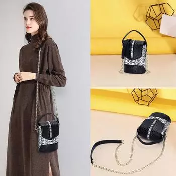 Женская сумка-ведро из коровьей кожи первого слоя, контрастного цвета, с рисунком змеи и крокодиловым узором, с цепочкой и повседневным рисунком для мобильного телефона белый