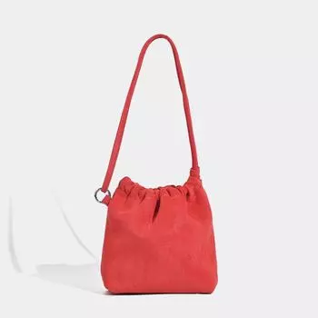 Женская сумка-ведро из красной замши в стиле ретро 2024 года с брелком и шнурком чёрный