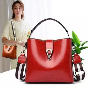 Женская сумка-ведро из масляно-вощеной кожи, повседневная и простая сумка, большая вместимость, модная женская сумка через плечо бежевый