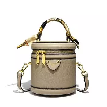 Женская сумка-ведро из натуральной кожи, круглая, модная, переносная, через плечо, модная хаки
