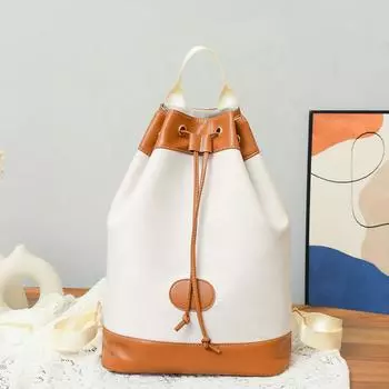 Женская сумка-ведро на шнурке, рюкзак большой емкости, сумка на плечо с цветными блоками чёрный/белый