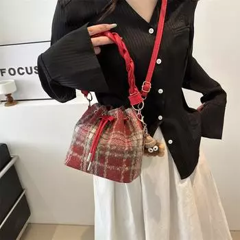 Женская сумка-ведро Niche Foreign Style Сумка через плечо Шерстяная клетчатая сумка-ведро Модная универсальная сумка-мессенджер