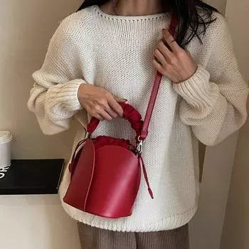 Женская сумка-ведро Petal, винтажная сумка из искусственной кожи на шнурке с регулируемым ремешком, сумка-тоут через плечо для шопинга и работы оранжевый