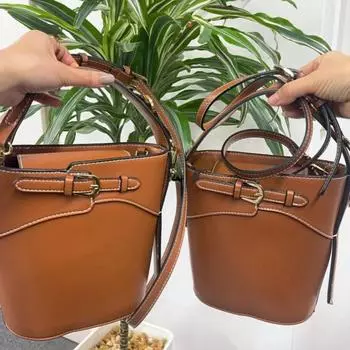 Женская сумка-ведро с винтажной пряжкой, однотонная, из искусственной кожи, для ежедневного ношения на плече, осенние новинки
