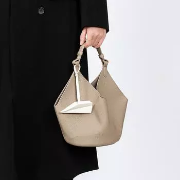 Женская сумка-ведро сумка Niche Большая вместимость Advanced Sense Head Layer Cowhide Handbag Basket Bag абрикосовый