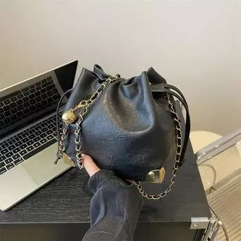 Женская сумка-ведро, текстурная сумка из искусственной кожи, сумка через плечо, универсальная сумка-мессенджер с цепочкой белый