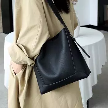 Женская сумка-ведро, женская сумка-ведро премиум-класса Sense Niche Design из натуральной кожи, большая вместимость, сумка через плечо для поездок на работу чёрный