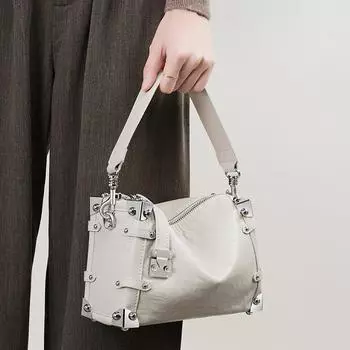 Женская сумка Willow Nail Leather, квадратная, мягкая, в стиле ленивой сумки через плечо чёрный