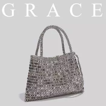 Женская сумка, винтажная металлическая блестящая сумка, сумка из бисера, сумка через плечо с блестками, сумка через плечо, длина для переноски, ширина 34 см, высота 2 см, высота 23 см серебряный