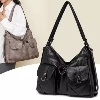 Женская сумка винтажная сумка через плечо большой емкости с несколькими карманами из мягкой искусственной кожи хаки