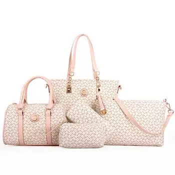 Женская сумка, винтажная сумка для мамы, комплект из 5 предметов, модные повседневные женские сумки через плечо с узором в виде костей коричневый