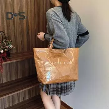 Женская сумка водонепроницаемая винтажная сумка с буквенным принтом 14,5 л большая емкость прозрачная сумка через плечо для ноутбука книги одежды чёрный