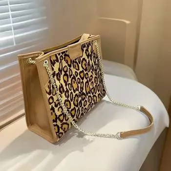 Женская сумка Xiaoxiangfeng из кожи с леопардовым принтом, интегрированная сумка-мессенджер через плечо с конским мехом коричневый