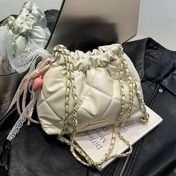 Женская сумка Xiaoxiangfeng Rhombus Chain, высококачественный простой мусорный мешок, сумка-ведро через плечо серебряный