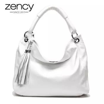 Zency 100% мягкая натуральная кожа кисточка женская большая сумка коричневые сумки через плечо кроссбоди белый