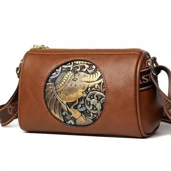 Женская сумка, женская сумка 2024 года, новинка литературного и национального стиля, модная сумка для матери с тиснением, модная повседневная сумка через плечо чёрный