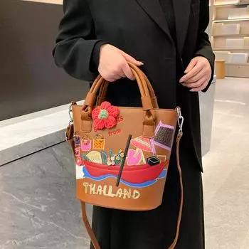 Женская сумка, женские новые трендовые сумки через плечо, европейская и американская мода, декоративная сумка-ведро с вышивкой