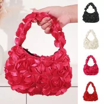 Женская сумочка 3D Rose в стиле ретро с пайетками в форме полумесяца, однотонная, для выпускного вечера, свадьбы, вечеринки, вместительная вечерняя сумочка-клатч белый