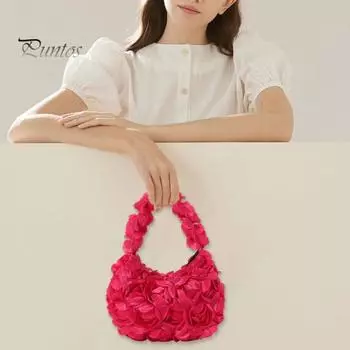 Женская сумочка 3D Rose в стиле ретро с пайетками в форме полумесяца, однотонная, для выпускного вечера, свадьбы, вечеринки, вместительная вечерняя сумочка-клатч розы красного