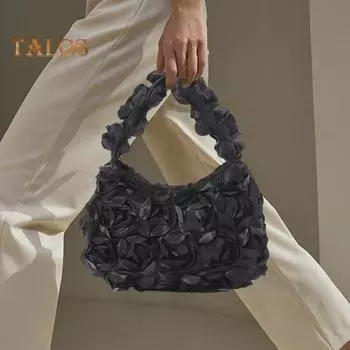 Женская сумочка 3D Rose в стиле ретро с пайетками в форме полумесяца, однотонная, для выпускного вечера, свадьбы, вечеринки, вместительная вечерняя сумочка-клатч розы красного