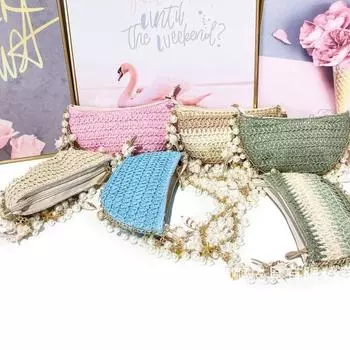 Женская сумочка из искусственного жемчуга с ракушками и рыбьей звездой, плетеный соломенный клатч, летняя пляжная сумочка с цепочкой на плечевых ремнях, для свадеб и вечеринок, сумка через плечо