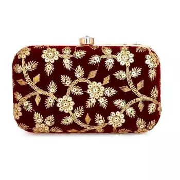 Женская сумочка-клатч ручной работы с ручной вышивкой для невесты, на каждый день, на свадьбу (Бордовый цветок)