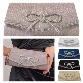 Женская сумочка-клатч с бантом, блестящая сумка-хобо со стразами, кошелек для свадебной вечеринки чёрный