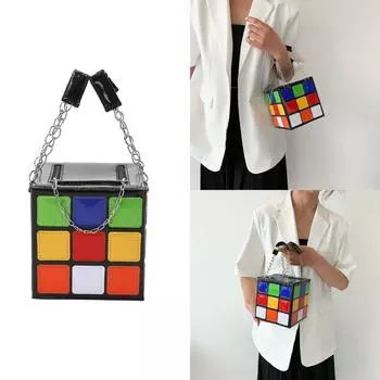 Женская сумочка Милая сумочка в форме куба Волшебная сумочка в форме куба Кошелек из лакированной кожи Клатч с цепочной ручкой