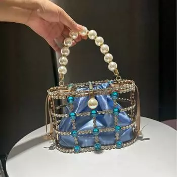 Женская сумочка, модная металлическая корзина для овощей, жемчужный роскошный дизайнерский кошелек, сумка для ужина синий