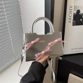 Женская сумочка с бантом Модная Простая Универсальная Сумка на Одно Плечо серебряный