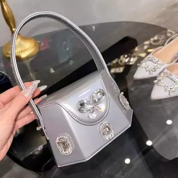 Женская сумочка с блестящими бриллиантами, дизайнерский кошелек, лакированная кожа, сумка цвета макарон белый