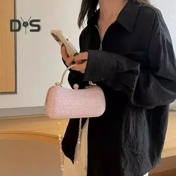 Женская сумочка с цепочным ремешком, декором в виде банта со стразами, застежкой в форме конверта, пряжкой, вечерним клатчем для телефона, помады, духов, выпускного вечера светло-серый