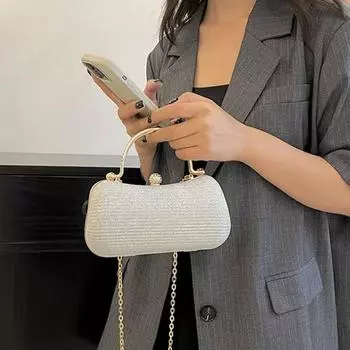 Женская сумочка с цепочным ремешком, стразами, бантом, застежкой-конвертом, вечерней застежкой розовый