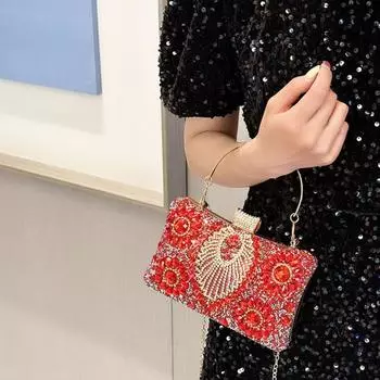 Женская сумочка со стразами для знаменитостей, выпускного вечера, коктейля, банкета, кошелек с тонкой полой цепочкой красный