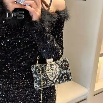 Женская сумочка со стразами, знаменитость, выпускной, коктейль, вечеринка, банкет, кошелек, тонкая полая цепочка, вечерняя сумочка со стразами для ключей, помады серебряный