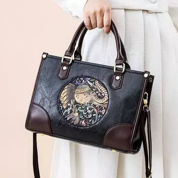 Женская сумочка Женская литературная национальная сумка Модная тисненая сумка для мамы Модная сумка-мессенджер через плечо чёрный