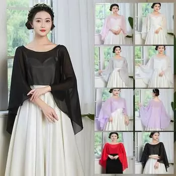 Женская свадебная шаль с круглым вырезом спереди и низкой спинкой, высокая шаль, однотонная, тонкая, солнцезащитная, универсальная свадебная накидка красный