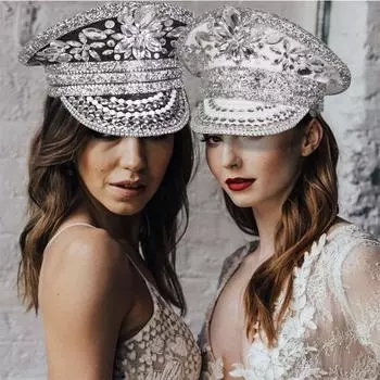 Женская Свадебная шляпа невесты, восьмиугольная шляпа, шляпа сержанта-капитана, роскошная шляпа со стразами, праздничная шляпа для дня рождения